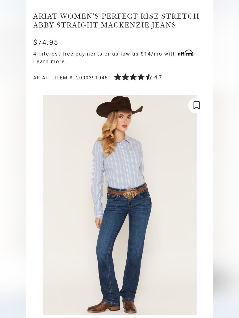 Ariat Women's Perfect Rise Stretch Abby Straight Mackenzie Jeans